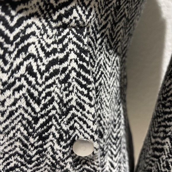 Cute Theory Women's Jacket Blazer black and white Herringbone w/ Leather Trim 4 - Picture 5 of 7